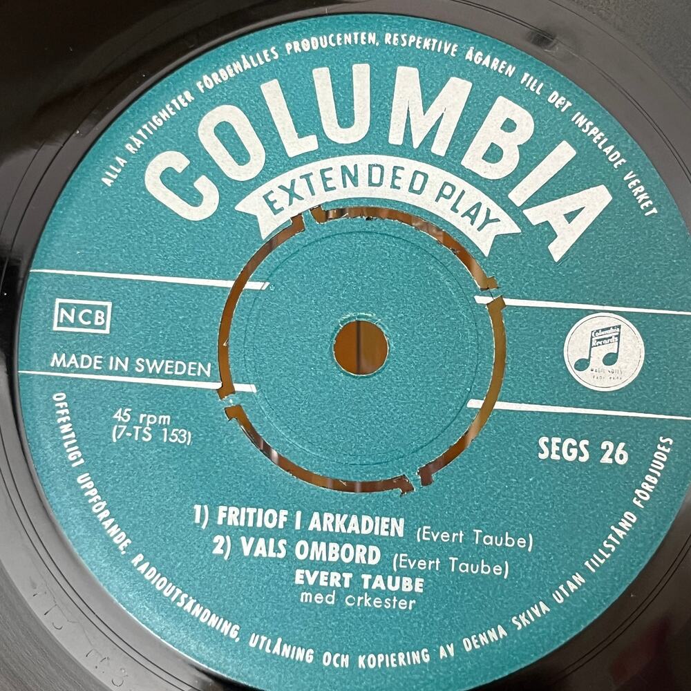 Evert Taube Calle Schewens Vals 7" 45rpm EP 1956 Columbia SEGS-26 Sweden - Picture 5 of 7